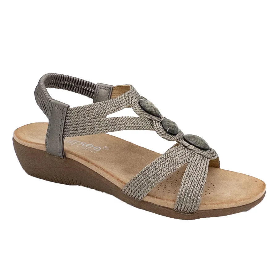 SANDALIA AMARPIES ABZ26620 ZAPATO DE MUJER TIRAS TRENZADAS PLOMO ADORNO PIEDRAS PLANTA CONFORT ACOLCHADA 28492