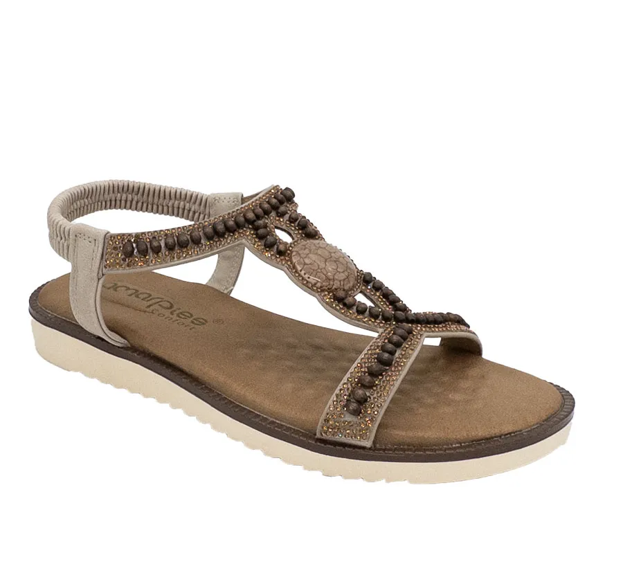 SANDALIA AMARPIES ABZ26663 ZAPATO DE MUJER TIRAS ADORNO PIEDRAS BEIG PLANTA CONFORT ACOLCHADA 28494