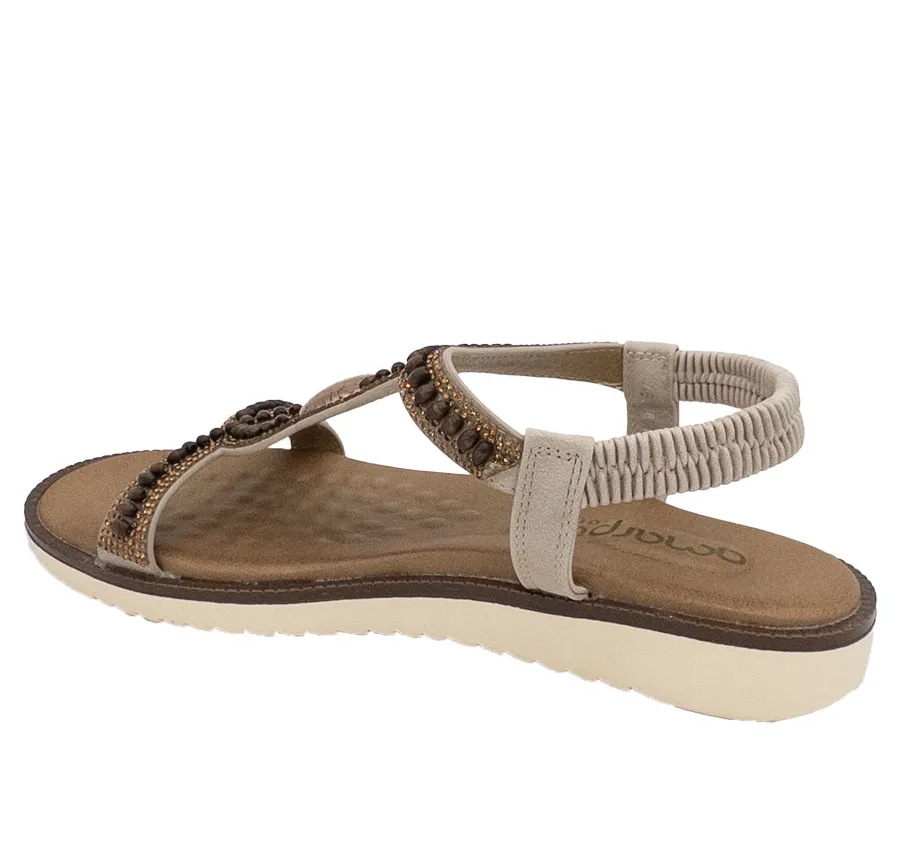 SANDALIA AMARPIES ABZ26663 ZAPATO DE MUJER TIRAS ADORNO PIEDRAS BEIG PLANTA CONFORT ACOLCHADA 28494