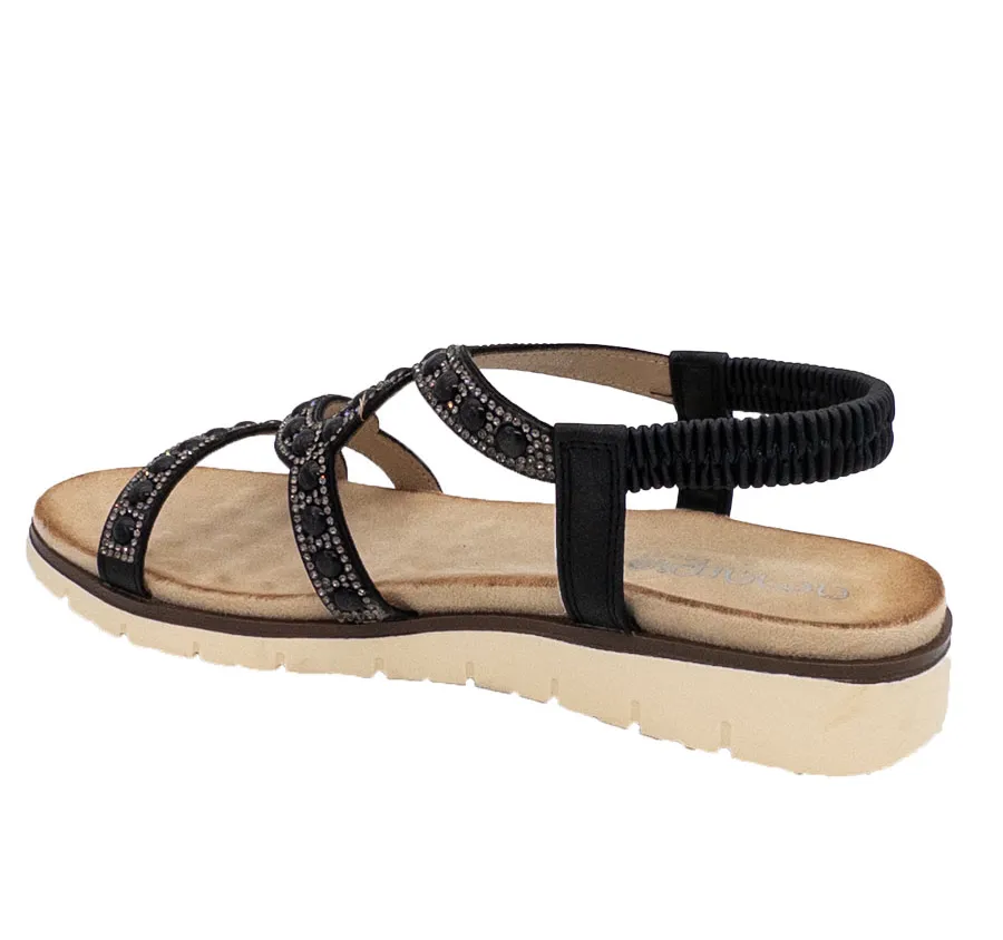 SANDALIA AMARPIES ABZ26668 ZAPATO DE MUJER TIRAS ADORNO PIEDRAS NEGRO PLANTA CONFORT ACOLCHADA 28493