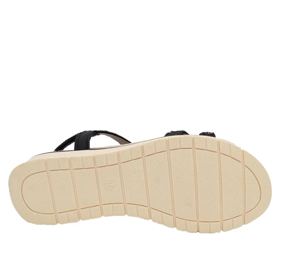 SANDALIA AMARPIES ABZ26668 ZAPATO DE MUJER TIRAS ADORNO PIEDRAS NEGRO PLANTA CONFORT ACOLCHADA 28493