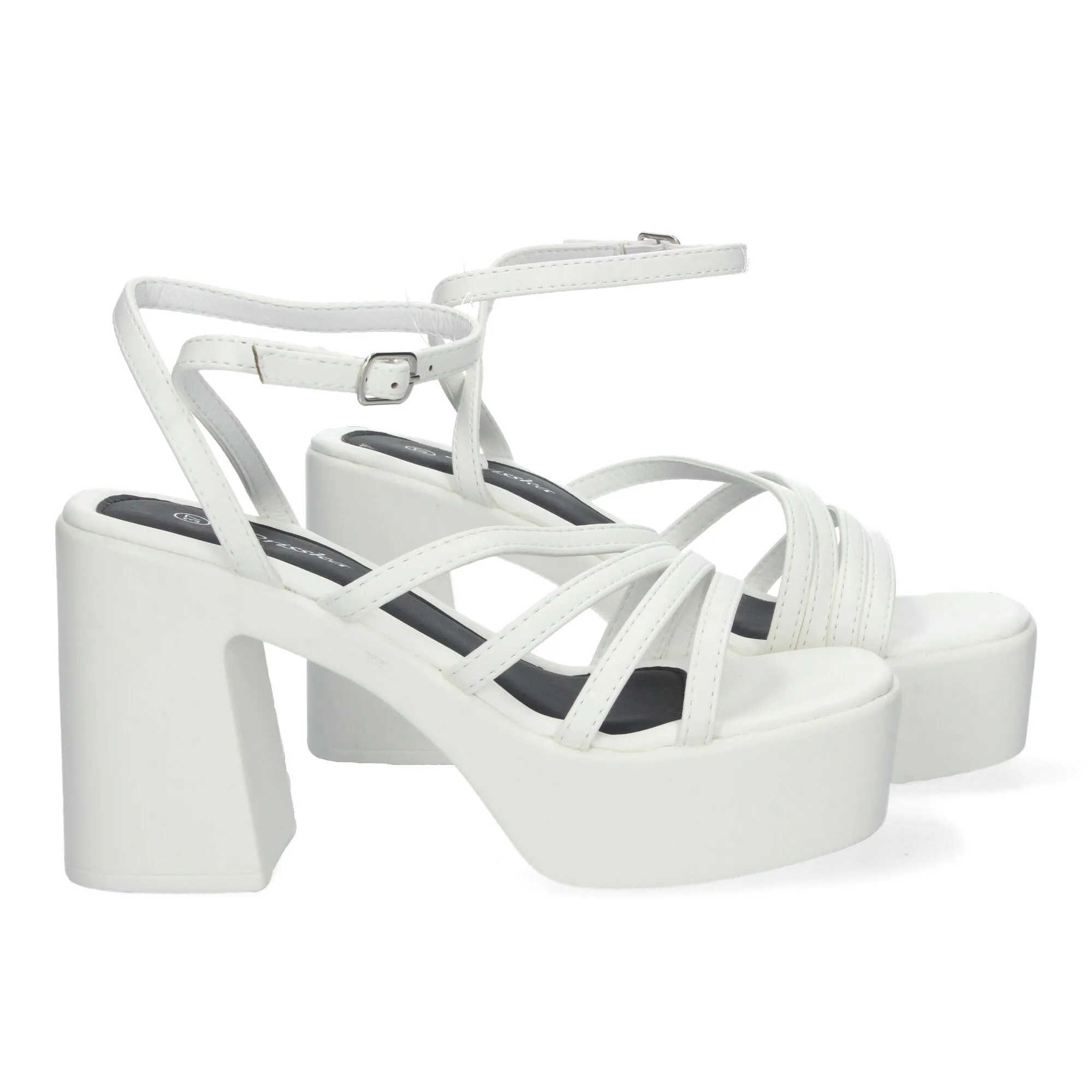 Sandalias de tacón y plataforma de vestir para mujer color blanco 043