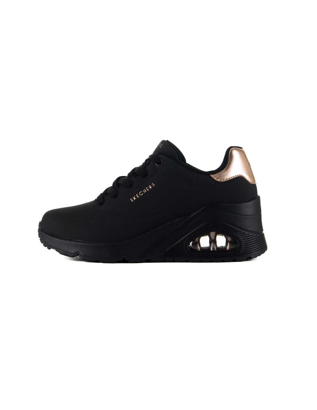SKECHERS  ZAPATILLAS NEGRO Y DORADO UNO WEDGE HI STEPS 177520 MUJER