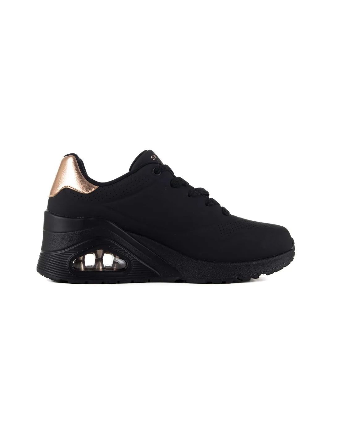 SKECHERS  ZAPATILLAS NEGRO Y DORADO UNO WEDGE HI STEPS 177520 MUJER
