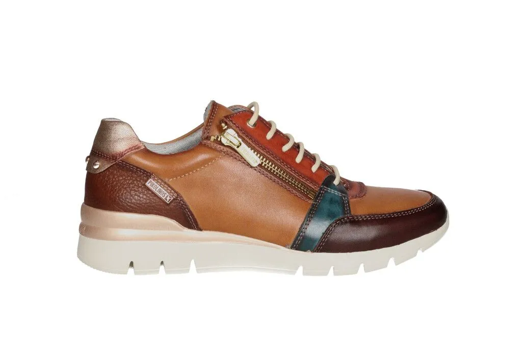 Sneaker Piel Cuero Cremallera Lateral Pieza Talon Bronce y Laterales Azul Petroleo