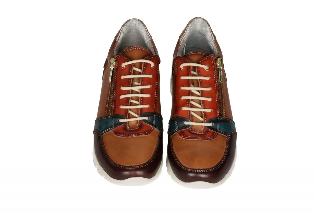 Sneaker Piel Cuero Cremallera Lateral Pieza Talon Bronce y Laterales Azul Petroleo
