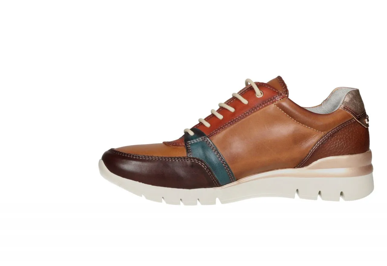 Sneaker Piel Cuero Cremallera Lateral Pieza Talon Bronce y Laterales Azul Petroleo