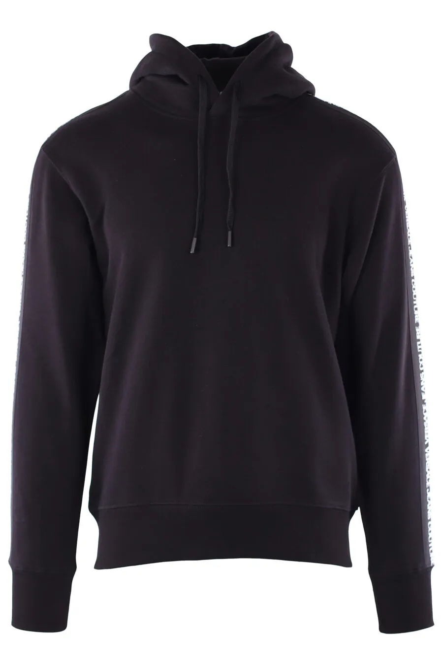 Sudadera con capucha negra y logo en cinta en mangas