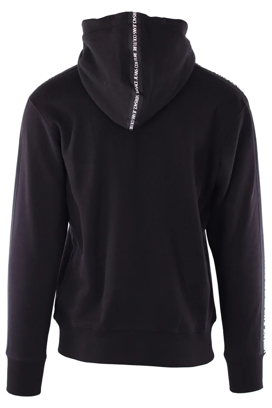 Sudadera con capucha negra y logo en cinta en mangas