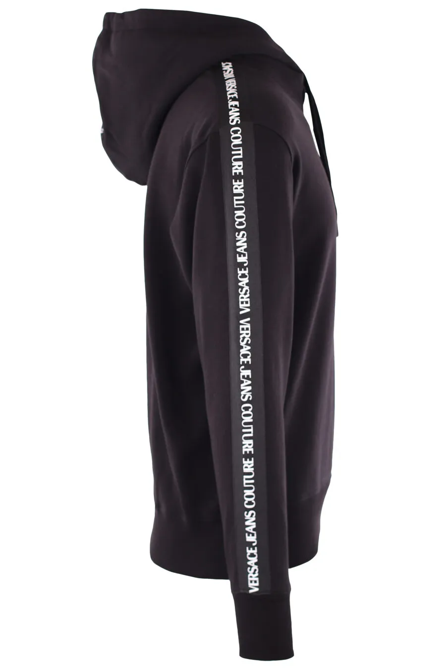 Sudadera con capucha negra y logo en cinta en mangas