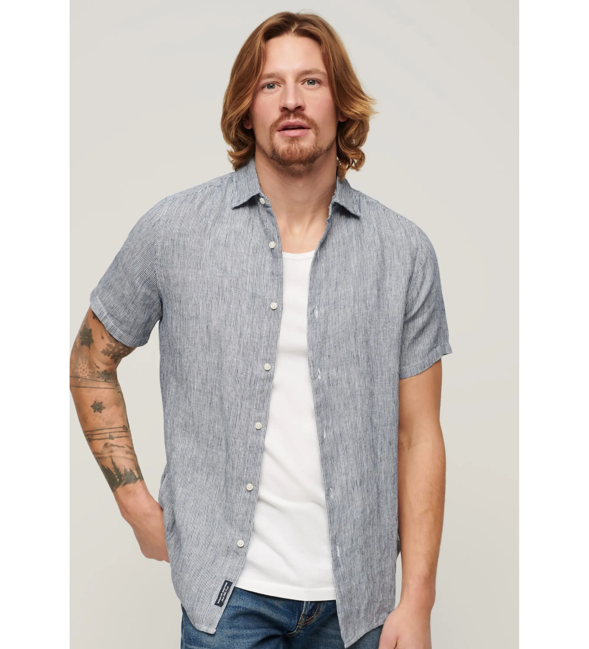 SUPERDRY CAMISA INFORMAL DE LINO STUDIOS AZUL