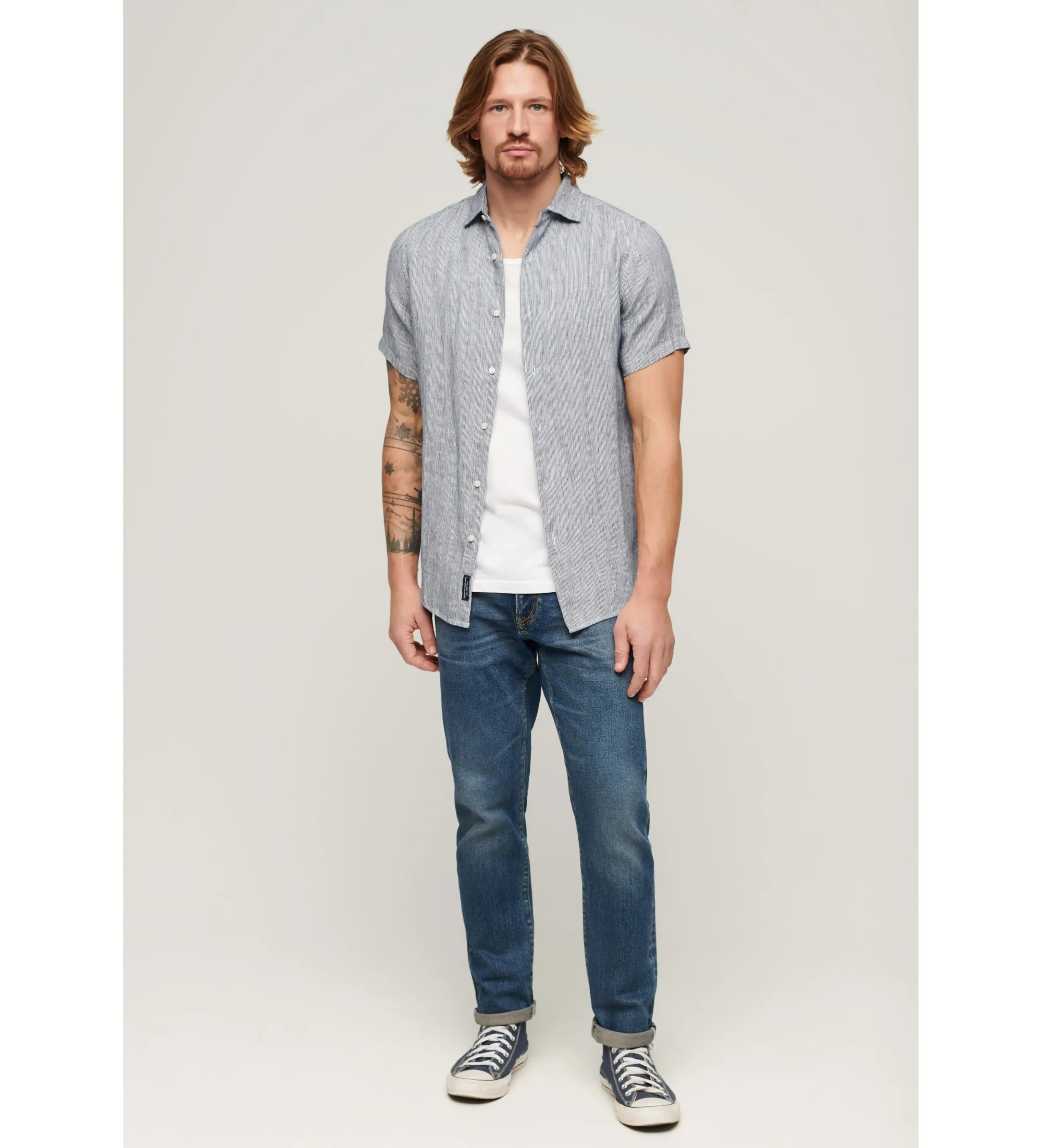 SUPERDRY CAMISA INFORMAL DE LINO STUDIOS AZUL