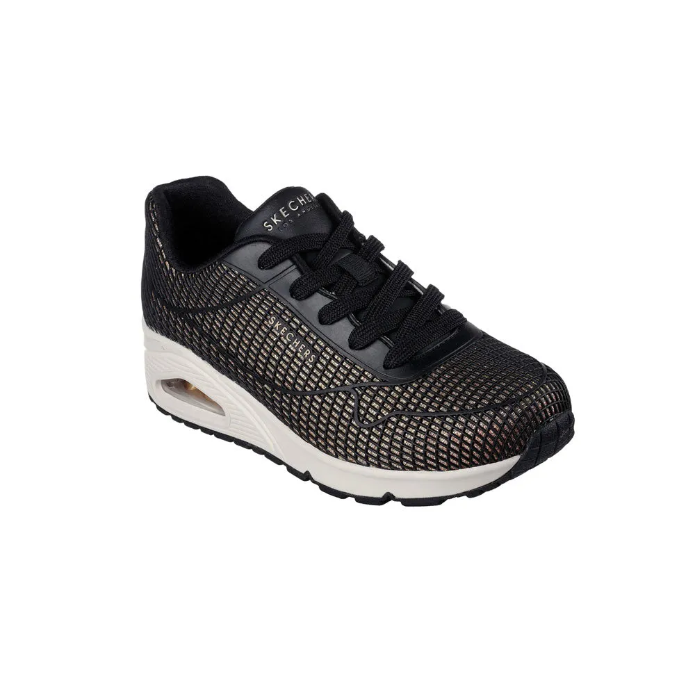 TENIS MUJER SKECHERS UNO SHINE  NEGRODORADO