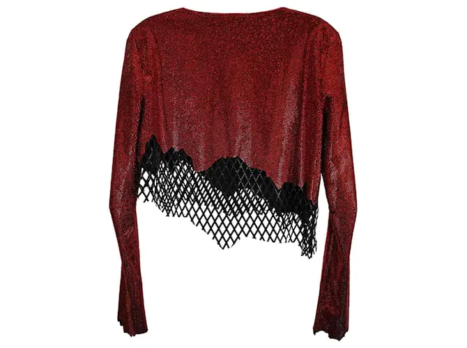 Top corto asimétrico de poliéster rojo Balmain x Puma con piedras brillantes Rhine Roja 