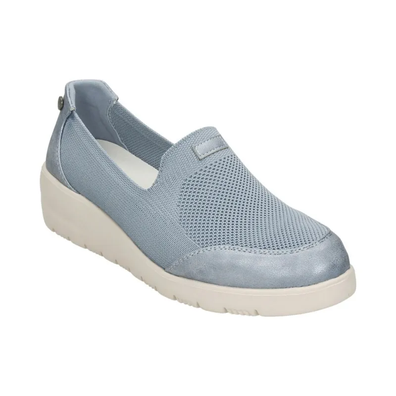 TREINTAS 3952 AZUL  ZAPATOS DE PIEL CON CUñA TIPO MOCASíN CON CIERRE DE VELCRO EN TELA AZUL