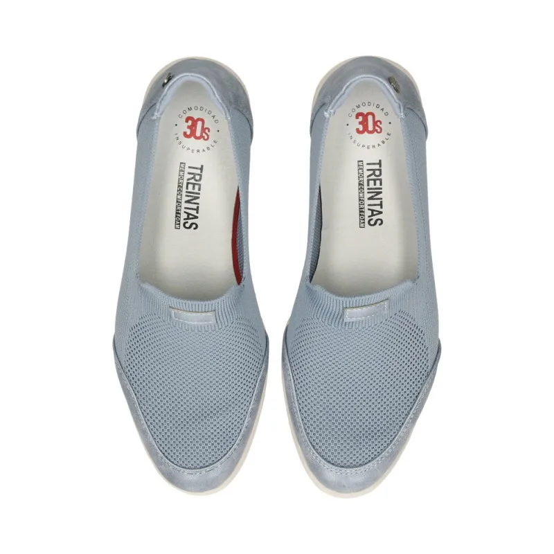 TREINTAS 3952 AZUL  ZAPATOS DE PIEL CON CUñA TIPO MOCASíN CON CIERRE DE VELCRO EN TELA AZUL