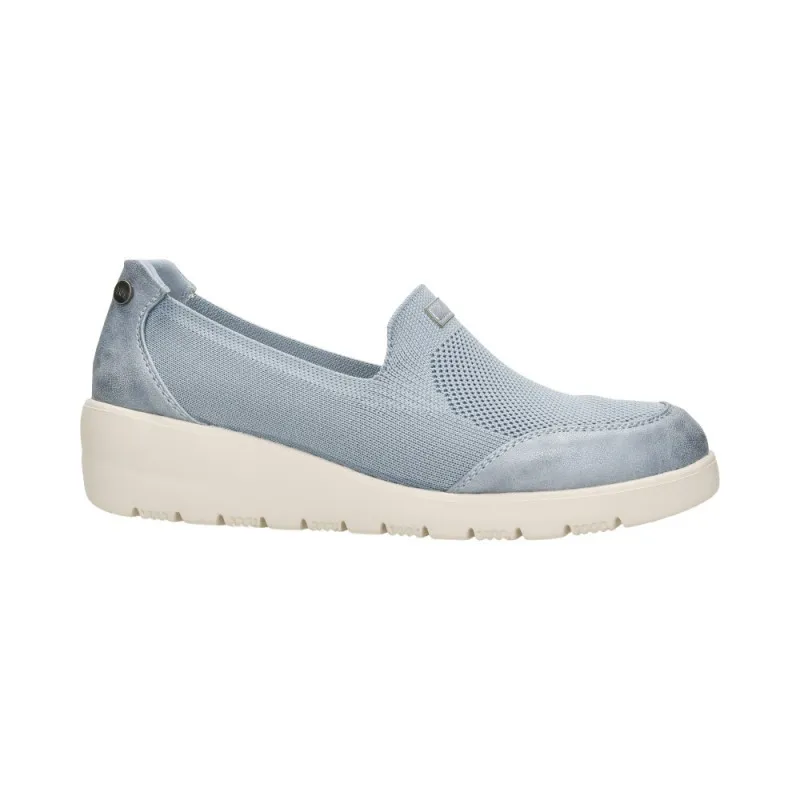 TREINTAS 3952 AZUL  ZAPATOS DE PIEL CON CUñA TIPO MOCASíN CON CIERRE DE VELCRO EN TELA AZUL