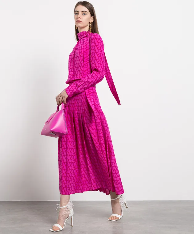 Valentino Pink Toile Iconographe printed silk pleated skirt