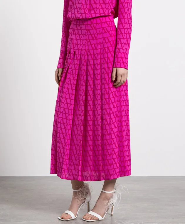 Valentino Pink Toile Iconographe printed silk pleated skirt