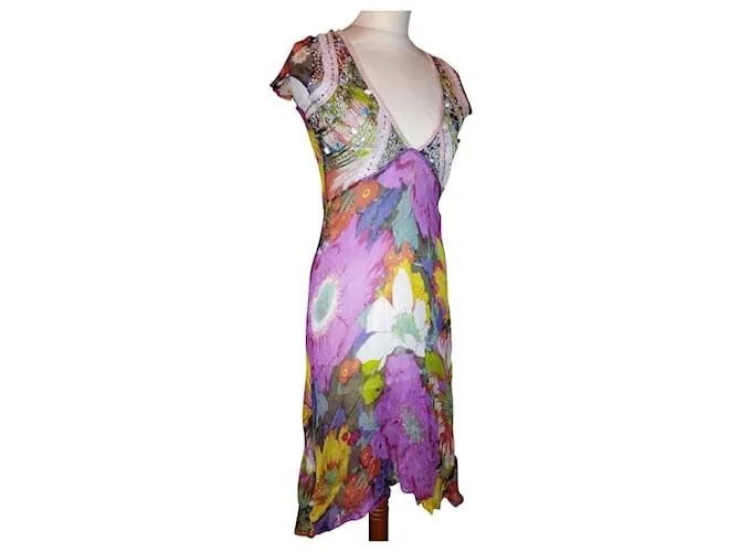 VESTIDO ANTIK BATIK VESTIDO PALM BEACH SEDA PIEDRAS BORLAS CRENOLINE TS 36 Rosa 
