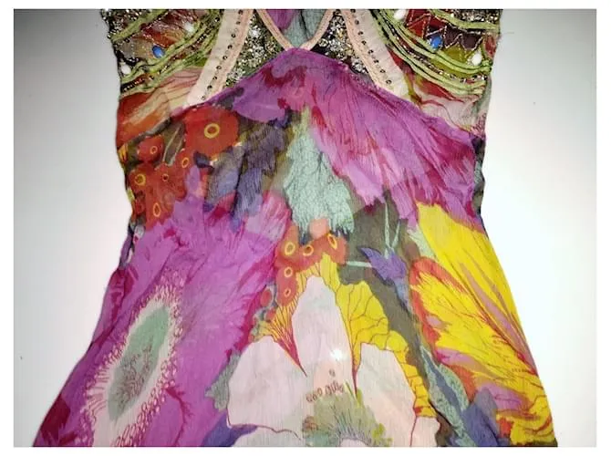 VESTIDO ANTIK BATIK VESTIDO PALM BEACH SEDA PIEDRAS BORLAS CRENOLINE TS 36 Rosa 
