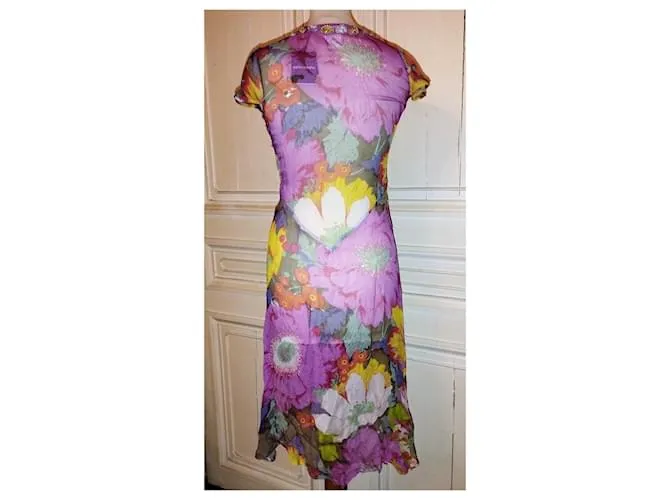 VESTIDO ANTIK BATIK VESTIDO PALM BEACH SEDA PIEDRAS BORLAS CRENOLINE TS 36 Rosa 