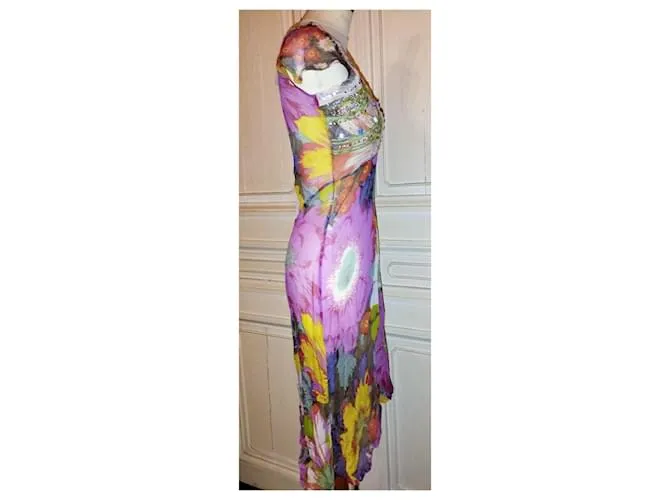 VESTIDO ANTIK BATIK VESTIDO PALM BEACH SEDA PIEDRAS BORLAS CRENOLINE TS 36 Rosa 