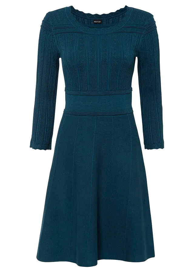 Vestido de punto con patrón ajour y viscosa sostenible Azul petróleo
