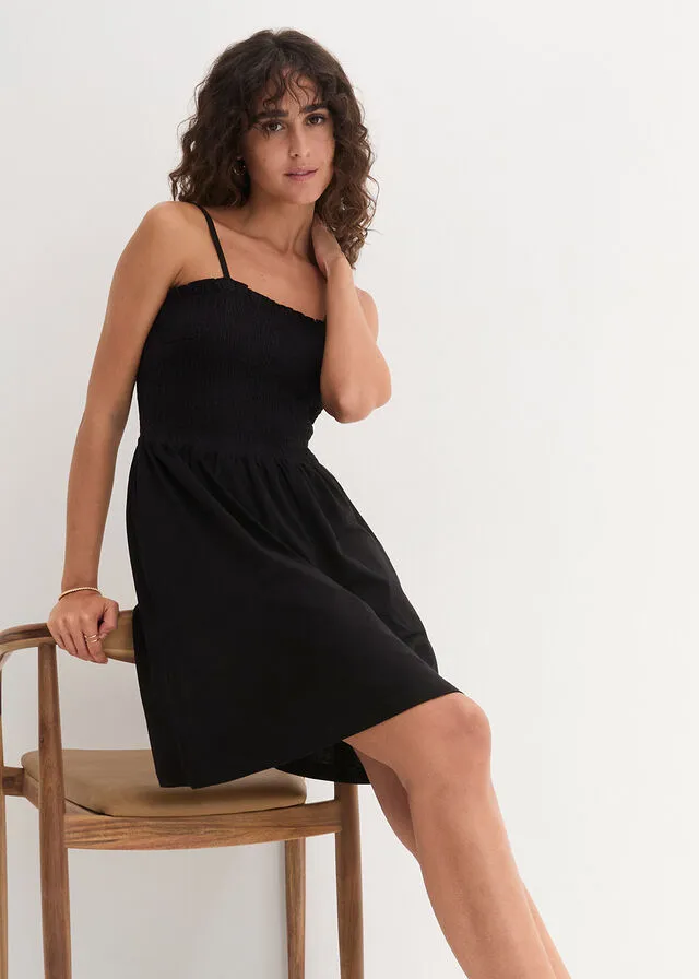 Vestido de punto con tirantes ajustables Negro