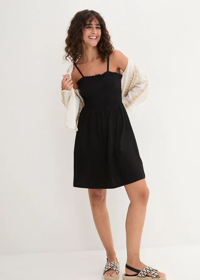 Vestido de punto con tirantes ajustables Negro