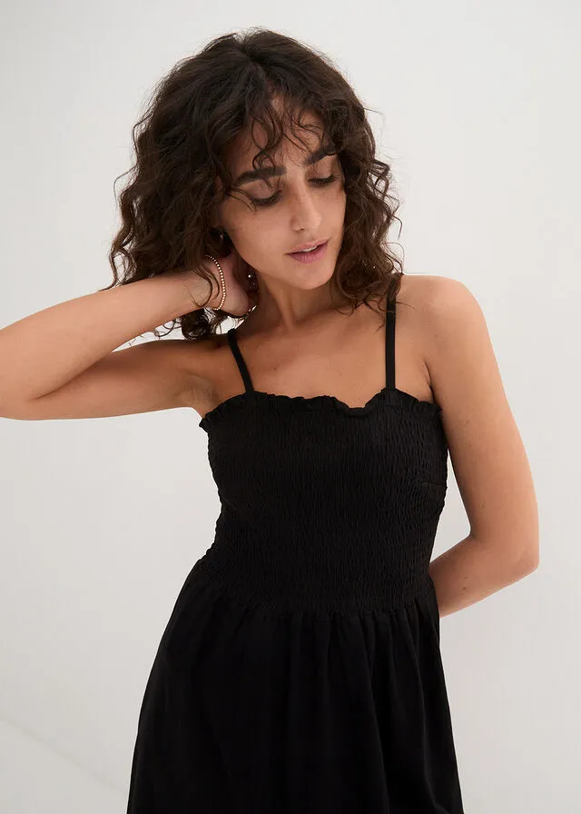 Vestido de punto con tirantes ajustables Negro