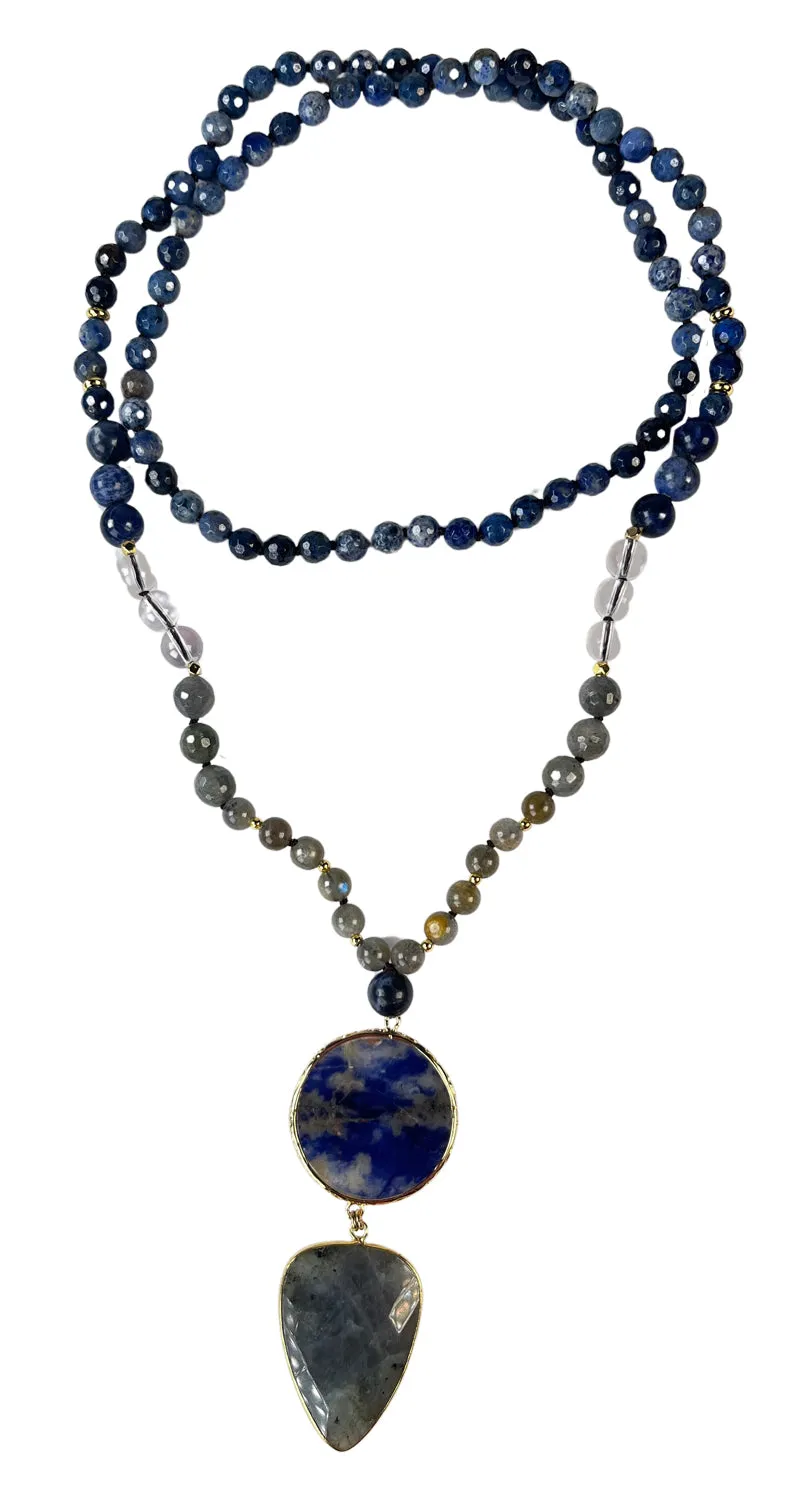 VINTAGE Collar Piedras Azul Y Gris