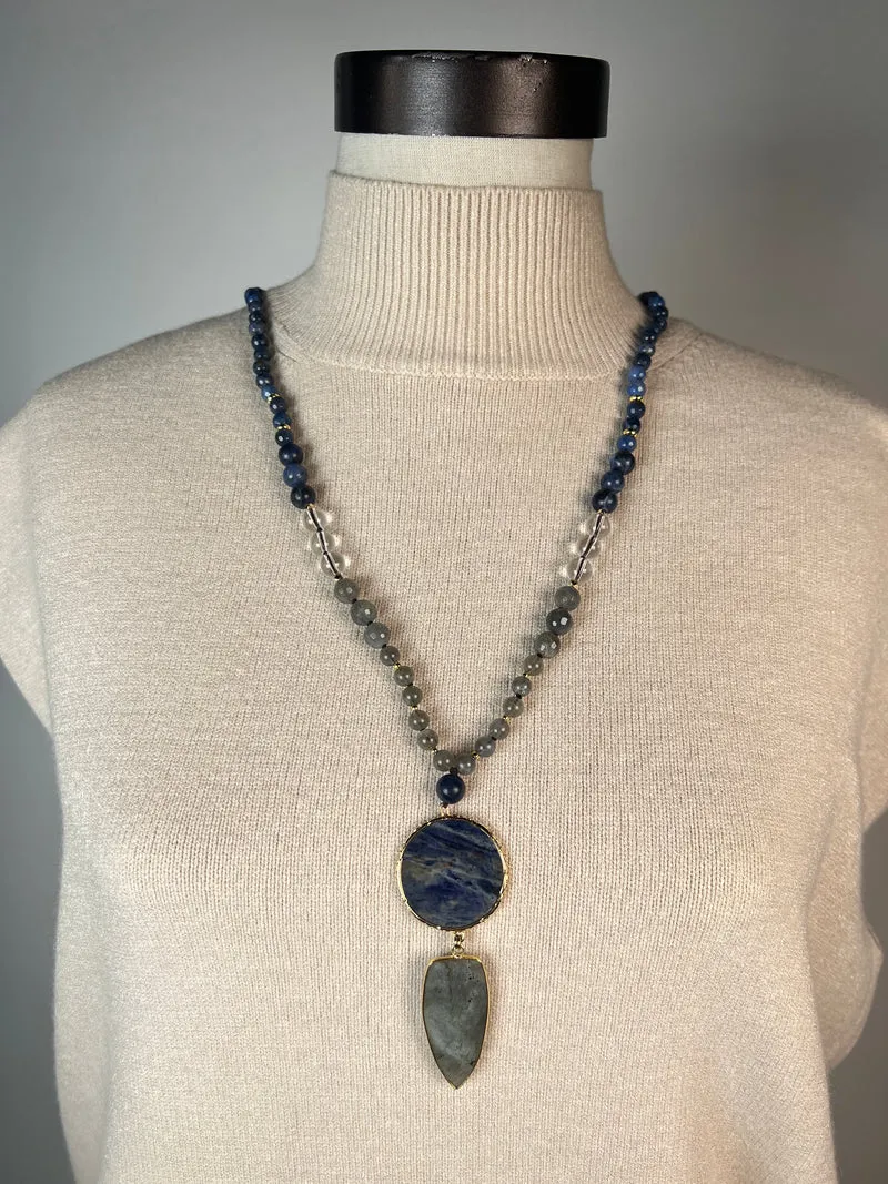 VINTAGE Collar Piedras Azul Y Gris