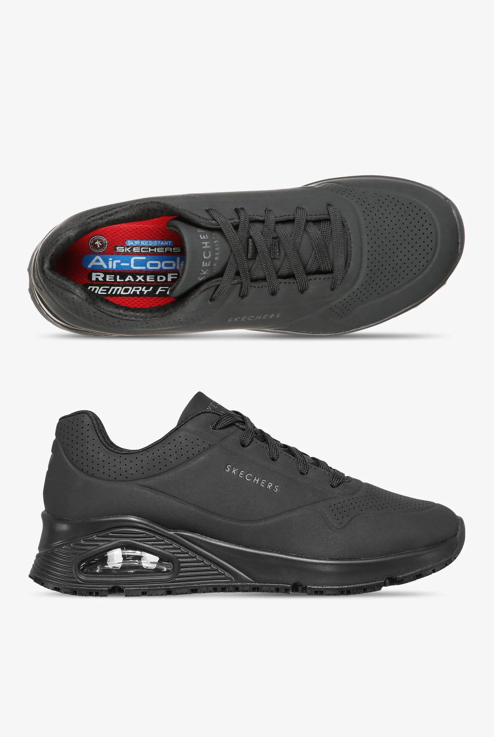 Zapatillas deportivas de enfermería Skechers Work Black Synthetic Uno Sr con cordones para mujer