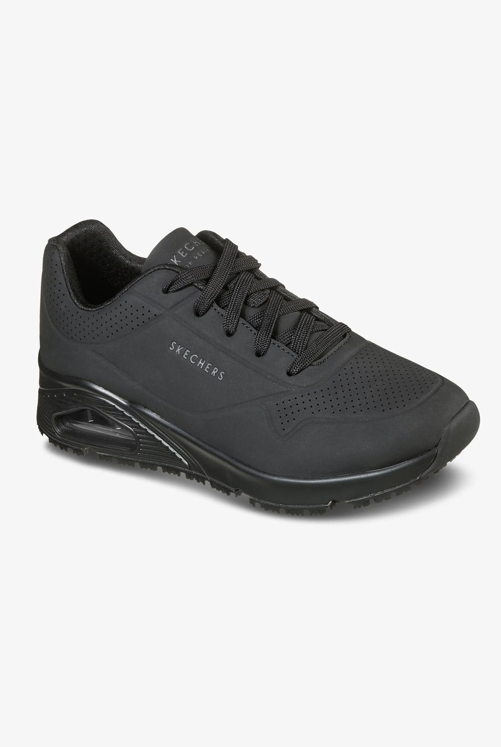 Zapatillas deportivas de enfermería Skechers Work Black Synthetic Uno Sr con cordones para mujer