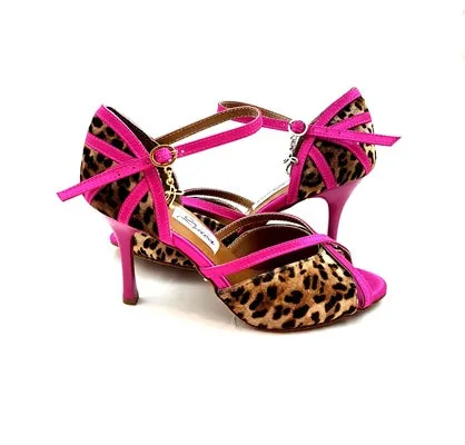 Zapatos de danza Naos de satén leopardo fucsia