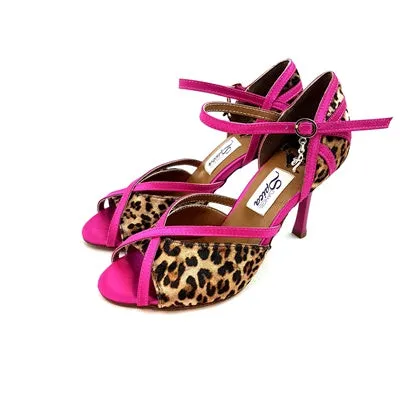 Zapatos de danza Naos de satén leopardo fucsia