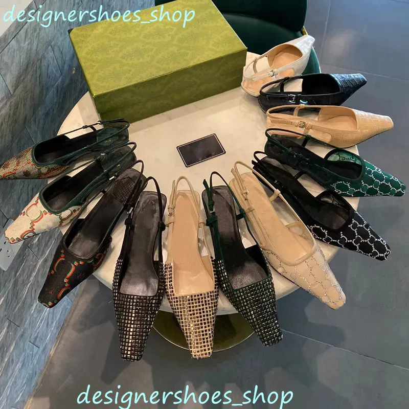 Zapatos de vestir de lujo Zapatos con cordones de corte poco profundo Sandalias Slingback Tacón medio Malla negra con cristales 
