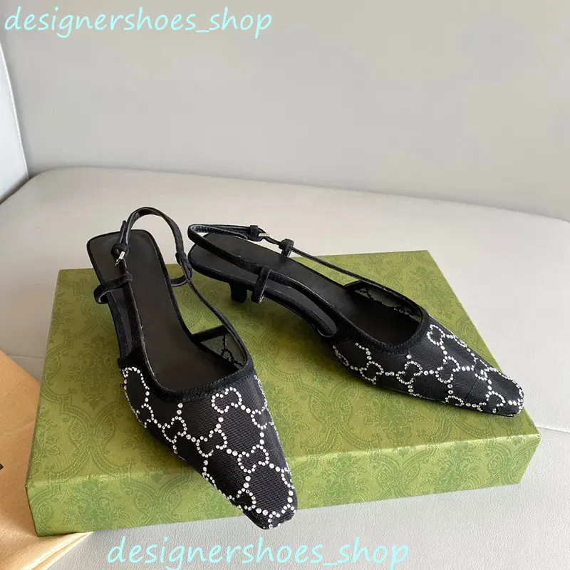 Zapatos de vestir de lujo Zapatos con cordones de corte poco profundo Sandalias Slingback Tacón medio Malla negra con cristales 