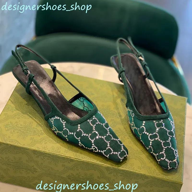 Zapatos de vestir de lujo Zapatos con cordones de corte poco profundo Sandalias Slingback Tacón medio Malla negra con cristales 
