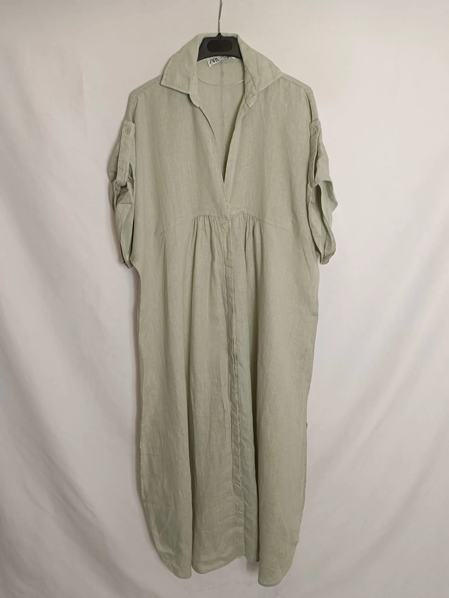 ZARA. Vestido verde lino T.m