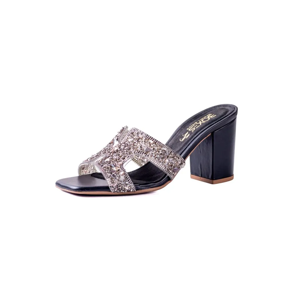 ZUECO 9179 NEGRO CON PIEDRAS TACO GRUESO